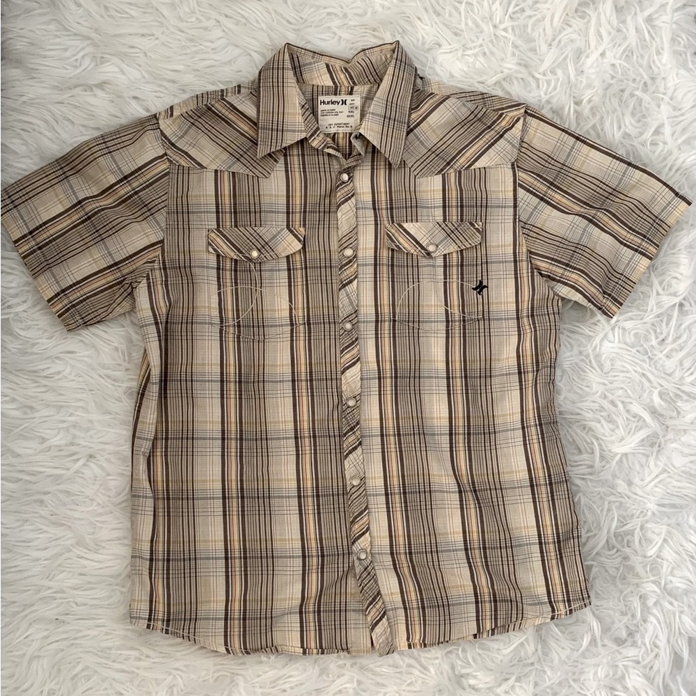 Men’s Hurley Tan and Brown Plaid Shirt